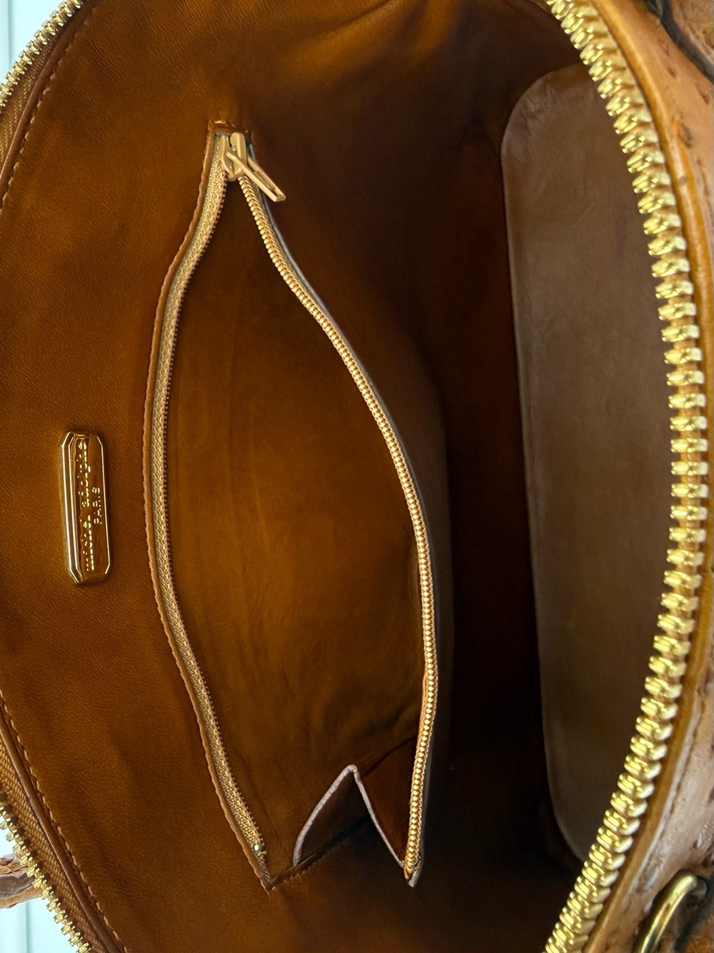 🇫🇷michel adolphe PARIS Unisex Brown Exotic OSTRICH BUGATTI 31 Bag Made in FRANCE - Picture 13 of 16
